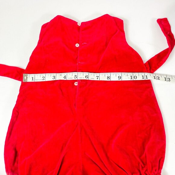 Vintage Handmade Red Velvet Baby Romper Button Closure Pockets - Picture 8 of 9
